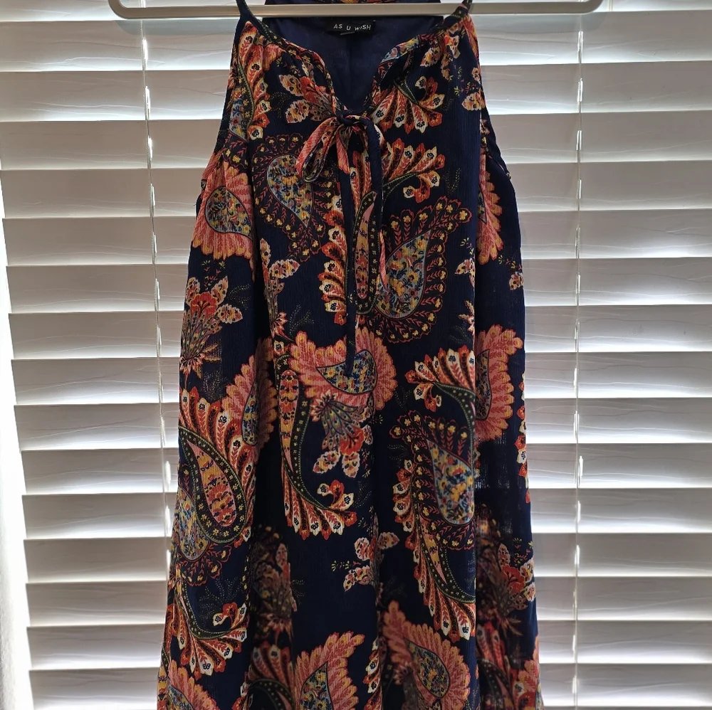 As U Wish Paisley Boho Maxi Dress Navy‎ Blue Size Medium